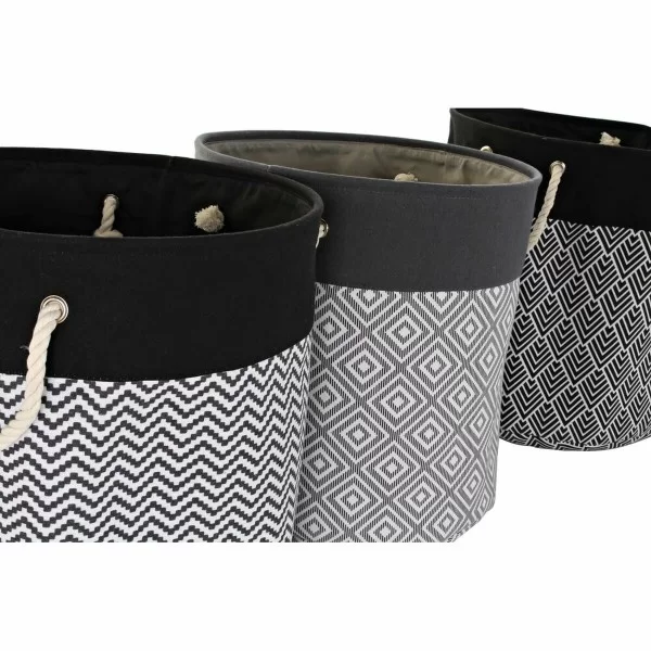 Laundry basket DKD Home Decor Printed Black Grey White 45 x 45 x 50 cm (3 Units)
