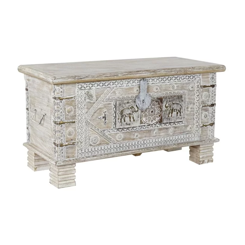 Chest DKD Home Decor White Brass Mango wood 89...
