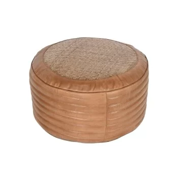 Cushion Home ESPRIT Floor Brown Camel Rattan 50 x 50 x 30 cm