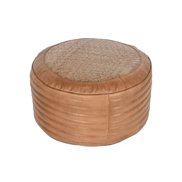 Cushion Home ESPRIT Floor Brown Camel Rattan 50 x 50 x 30 cm