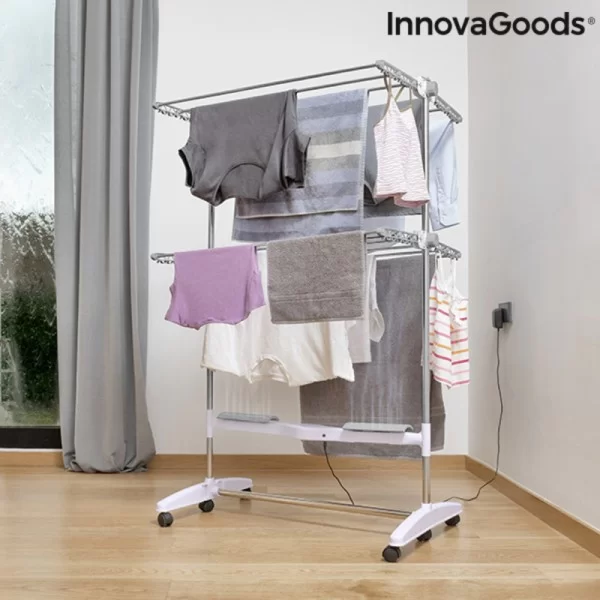 Folding Electric Drying Rack with Air Flow Breazy InnovaGoods IG815349 White Metal Aluminium (Refurbished C)