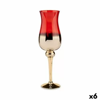 Candleholder Crystal Red Golden 13 x 45 x 13 cm (6 Units)
