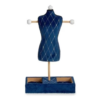 Jewellery Stand Blue Rhombus Velvet Wood (12 x 40 x 24 cm) 2