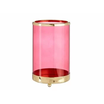 Candleholder Pink Golden Cylinder Metal Glass (12,2 x...