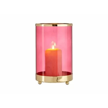 Candleholder Pink Golden Cylinder Metal Glass (12,2 x... 2
