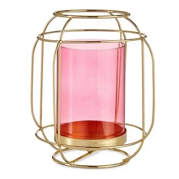 Candleholder Pink Golden Lantern Metal Glass (19 x 20 x...