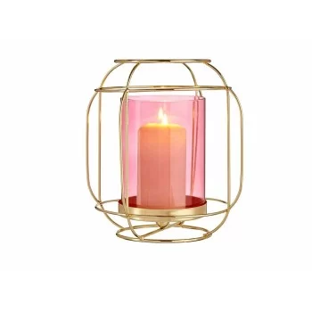 Candleholder Pink Golden Lantern Metal Glass (19 x 20 x... 2