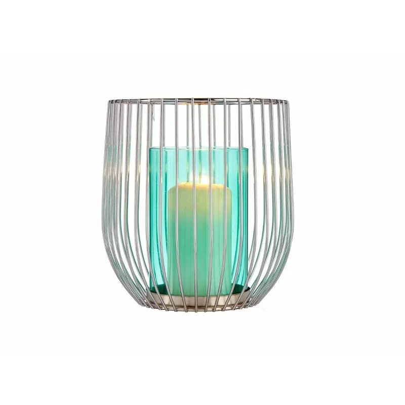 Candleholder Silver Blue Cage Metal Glass (15 x...