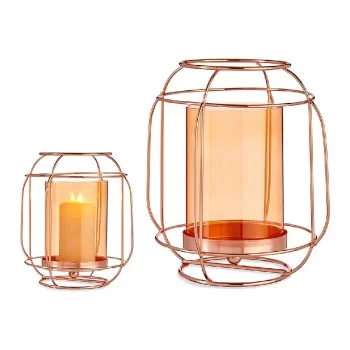 Candleholder Copper Amber Lantern Metal Glass (19 x 20 x...