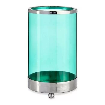 Candleholder Silver Blue Cylinder Metal Glass (9,7 x 16,5...