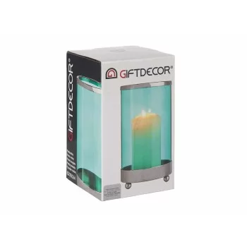 Candleholder Silver Blue Cylinder Metal Glass (9,7 x 16,5... 2