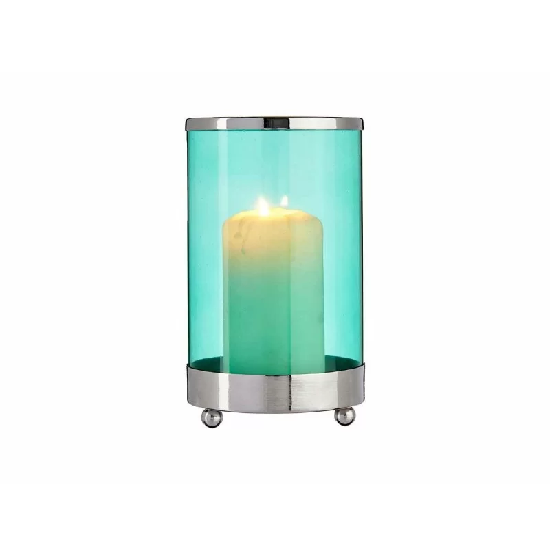 Candleholder Silver Blue Cylinder Metal Glass...