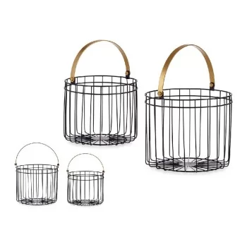 Basket Black Golden Cylindrical Metal (2 pcs)