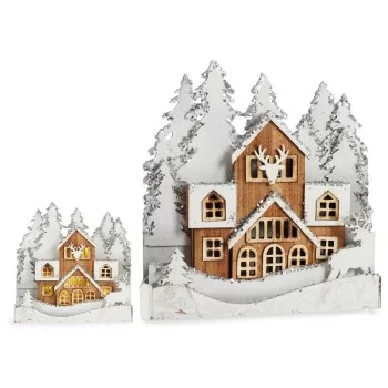 Decorative Figure Town Christmas White Brown Wood 44 x 43... 2