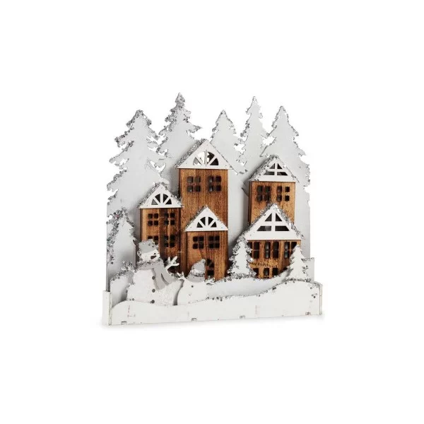 Decorative Figure Town Christmas White Brown Wood 44 x 44,7 x 6 cm