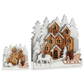 Decorative Figure Town Christmas White Brown Wood 44 x... 2