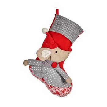 Christmas Stocking Mouse Red Grey White Cream 33 x 4 x 50 cm