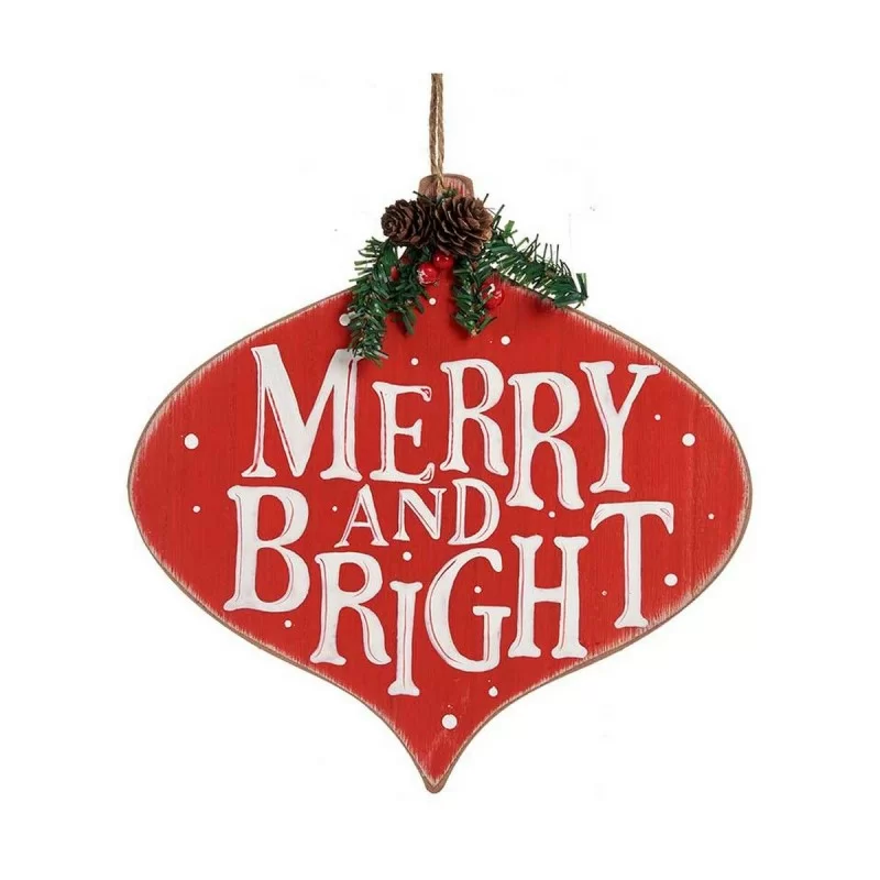 Sign Merry and Bright 30 x 3,5 x 30 cm Red White Green Plastic MDF Wood