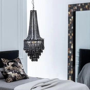 Ceiling Light 35 x 35 x 86 cm Black Metal Wood 2