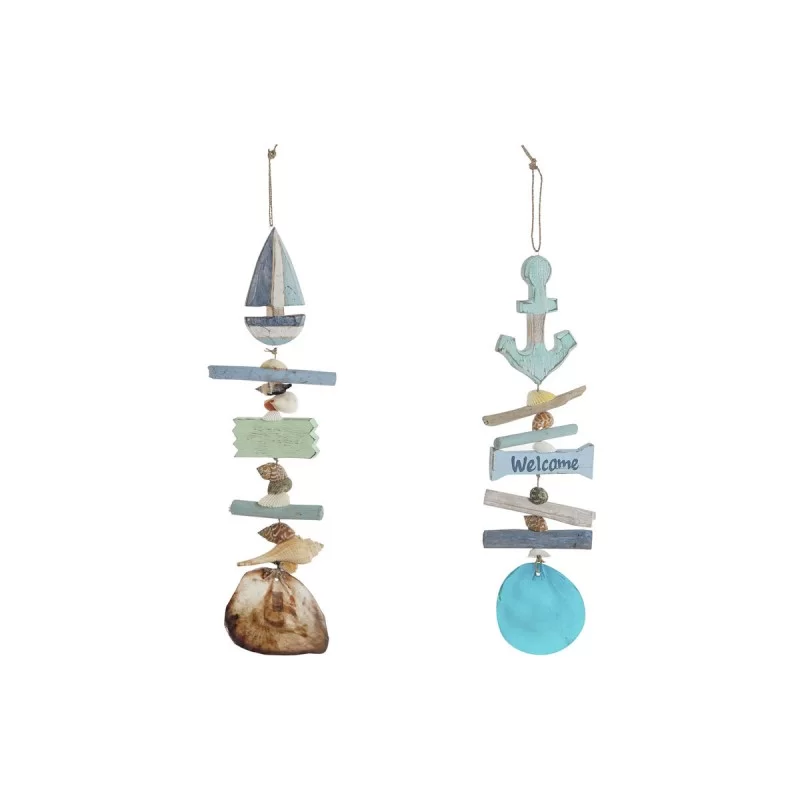 Hanging decoration Home ESPRIT Blue Green Mediterranean 10 x 2 x 50 cm (2 Units)