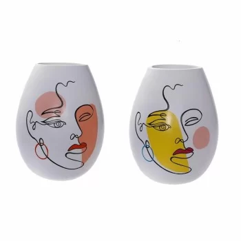 Vase DKD Home Decor 22,5 x 22,5 x 29 cm Face White Resin...