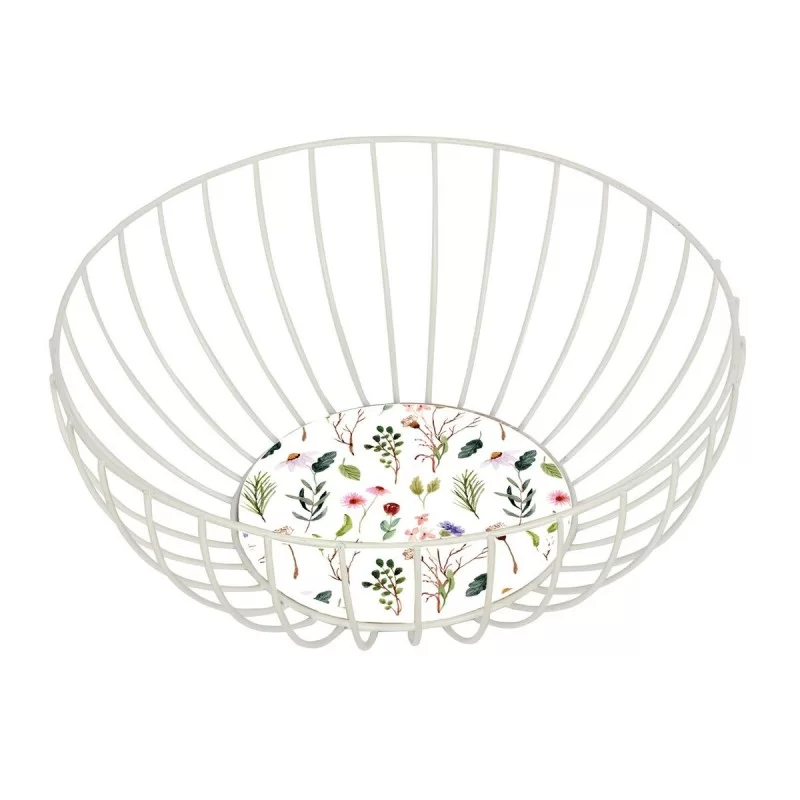 Wire Basket Versa Sansa Flowers Metal Steel MDF Wood (28 x 11 x 28 cm)