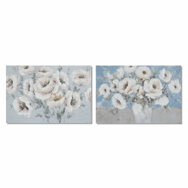 Painting DKD Home Decor 120 x 2,8 x 80 cm Flowers Shabby Chic (2 Units)