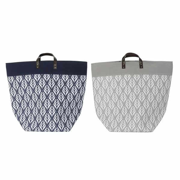 Basket DKD Home Decor 8424001856398 White Grey Navy Blue Leaf of a plant Boho 60 x 30 x 50 cm (2 Units)