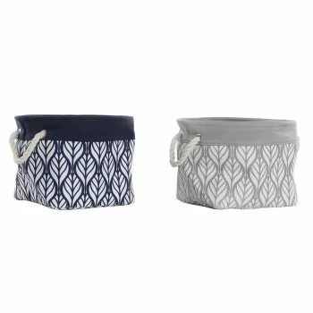 Basket DKD Home Decor 8424001856411 White Grey Navy Blue...