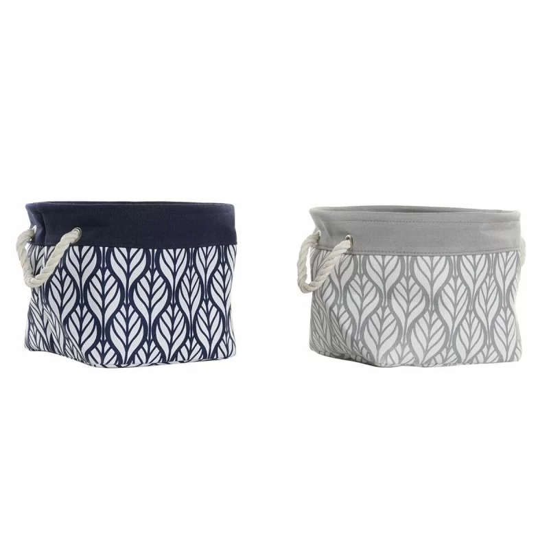 Basket DKD Home Decor 8424001856411 White Grey Navy Blue Leaf of a plant Boho 29 x 29 x 22 cm (2 Units)