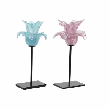 Candleholder DKD Home Decor Blue Pink Metal Crystal 12 x...