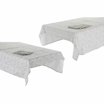 Tablecloth and napkins DKD Home Decor White Beige 150 x... 2