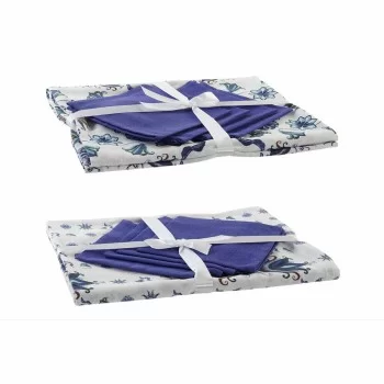 Tablecloth and napkins DKD Home Decor Blue White 150 x...