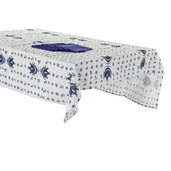 Tablecloth and napkins DKD Home Decor Blue White 150 x... 2