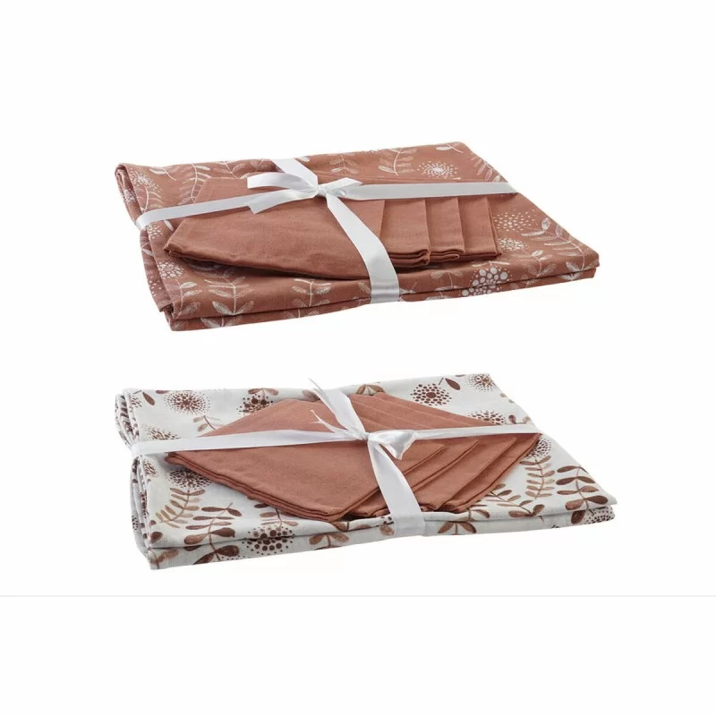 Tablecloth and napkins DKD Home Decor White Terracotta 150 x 150 x 0,5 cm (2 Units)