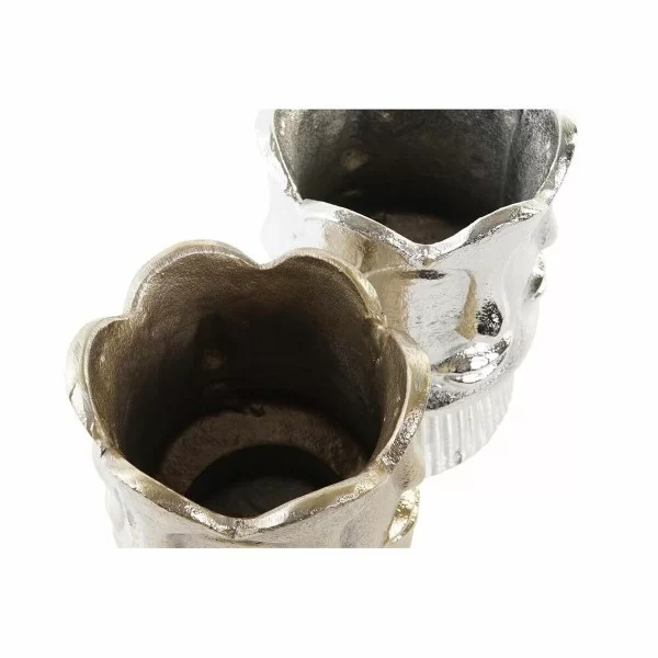 Vase DKD Home Decor Golden Face Champagne Silver Aluminium Modern 12 x 12 x 17 cm (2 Units) 