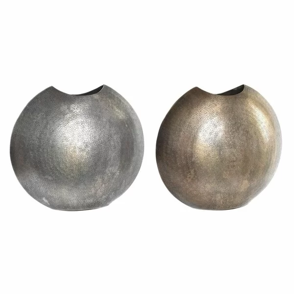 Vase DKD Home Decor Silver 36 x 14 x 33 cm Golden Aluminium (2 Units) 