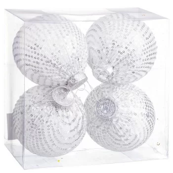 Christmas Baubles White Silver Plastic Fabric Sequins 10...