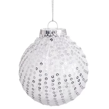 Christmas Baubles White Silver Plastic Fabric Sequins 10... 2