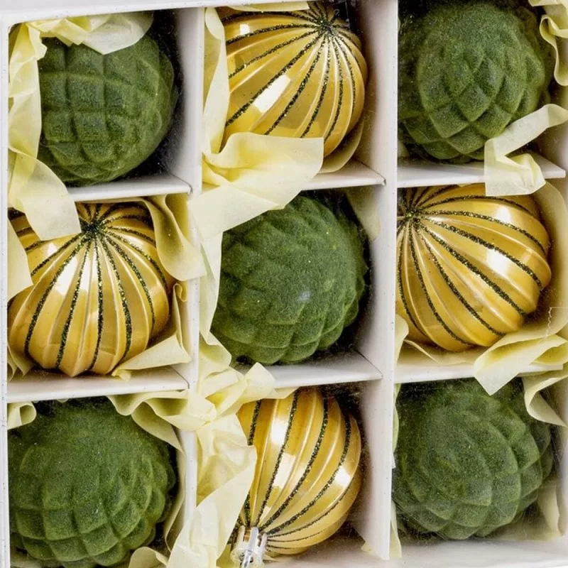 Christmas Baubles Green Golden Plastic 6 x 6 x...