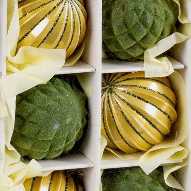 Christmas Baubles Green Golden Plastic 6 x 6 x...