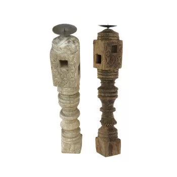 Candleholder Home ESPRIT Natural Wood 8 x 8 x 50 cm (2...