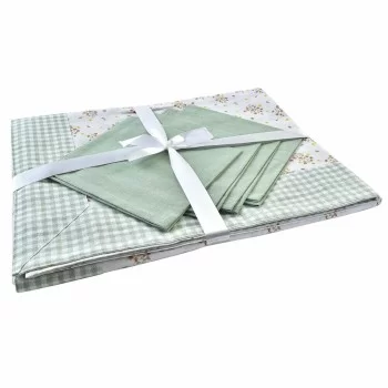 Table linen set DKD Home Decor Flowers Green 150 x 150 x...
