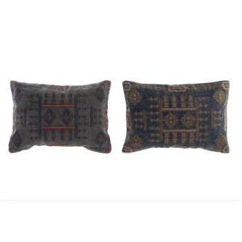 Cushion DKD Home Decor Blue Orange Squared Arab 50 x 10 x...