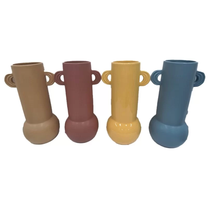 Vase DKD Home Decor 16 x 14 x 28 cm Beige Blue Terracotta Dolomite Mustard (4 Pieces)