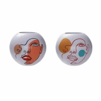 Vase DKD Home Decor 25,5 x 25,5 x 22 cm Face White Resin...