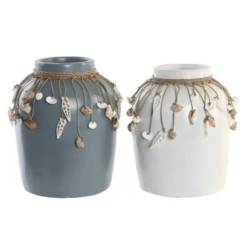 Vase DKD Home Decor Blue White Bamboo Shells 20 x 20 x 26...