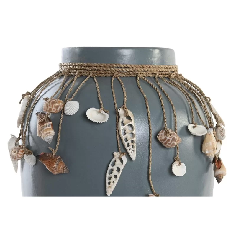 Vase DKD Home Decor Blue White Bamboo Shells 20...