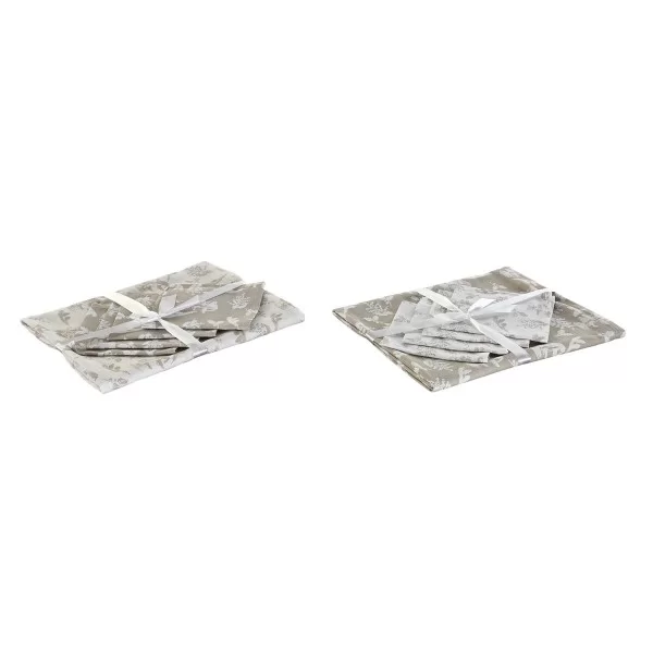 Tablecloth and napkins DKD Home Decor 2 Units 150 x 150 x 0,5 cm Beige White Light brown