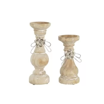 Candleholder DKD Home Decor Wood (9,5 x 9,5 x 28 cm) (2...